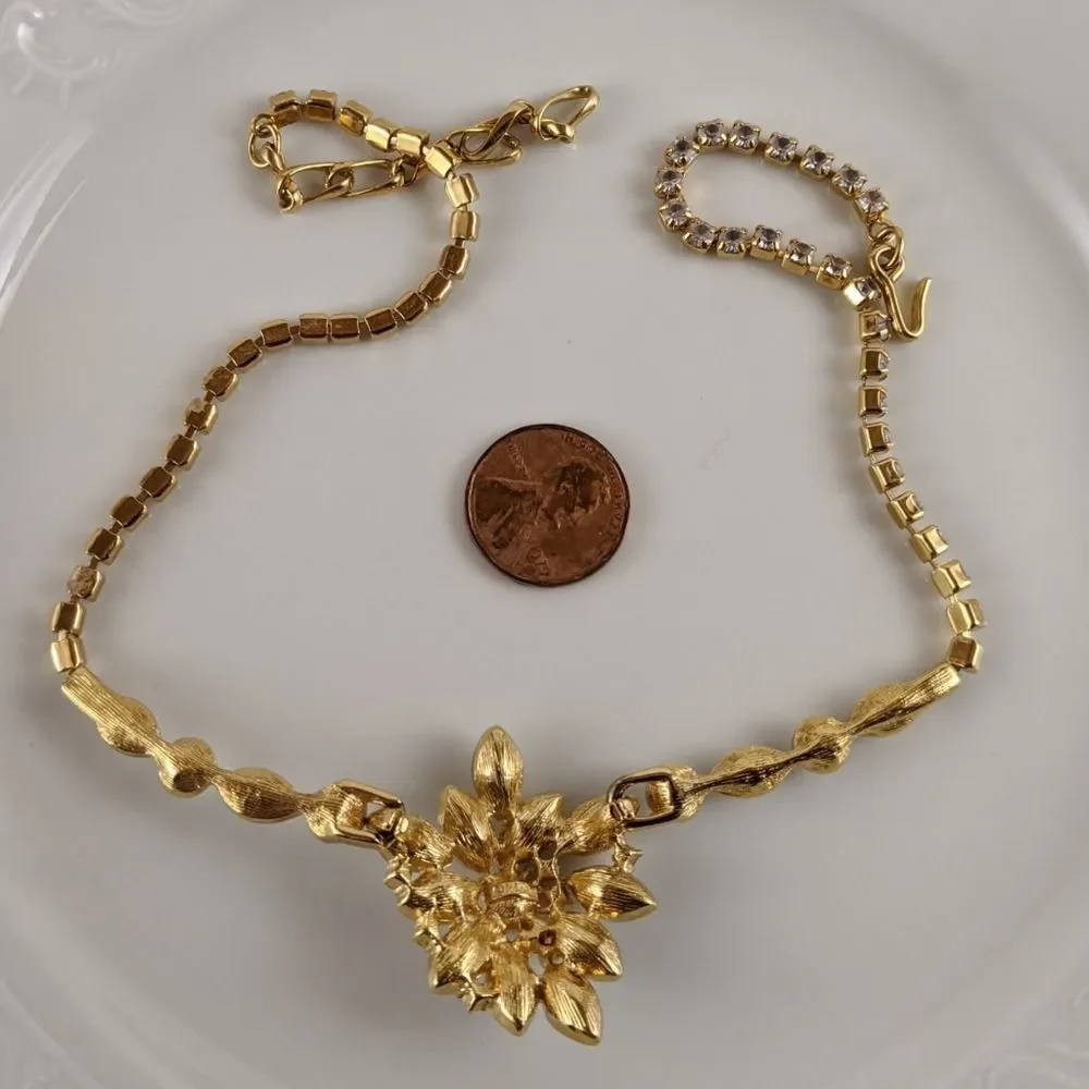 Vintage Monet Crystal Gold Tone Statement Necklace